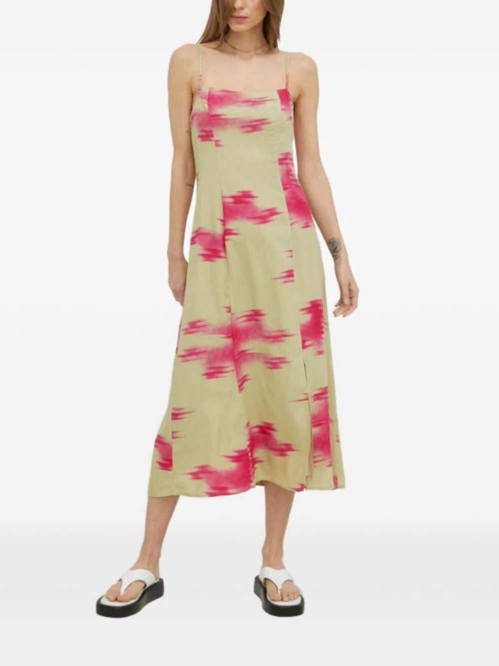 Samsoe Samsoe Annah button print midi dres Sleeveless Sage & Pink Print Slip